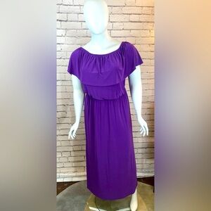 Ashley Stewart Purple Ruffle Boho Maxi Dress Cold Shoulder Dress size 12